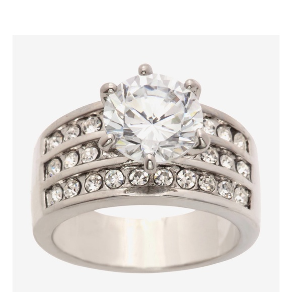 Sparkle Allure Engagement Ring Silver Plated and CZ - Picture 1 of 4